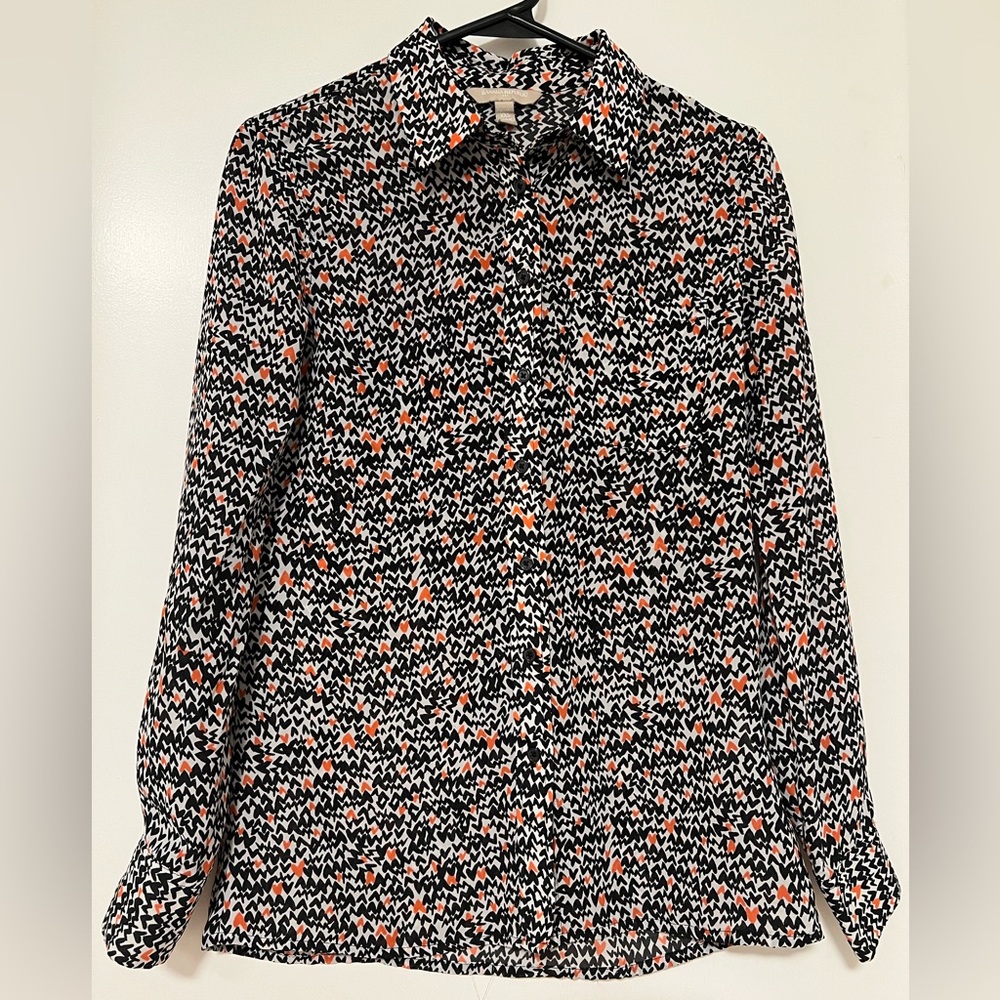 Banana Republic Long Sleeve Shirt Heart Button Down Blouse Womens Petite XXS